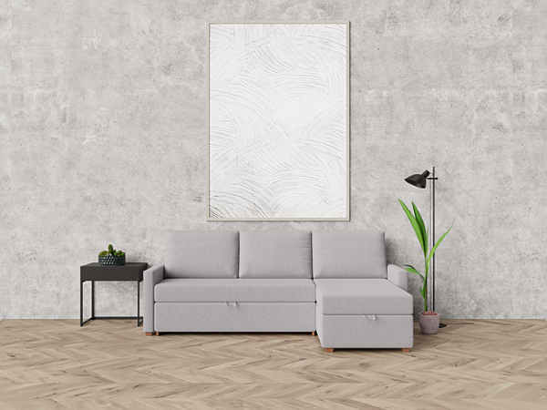 Sofás-y-sillones; Sofá gris con fondo minimalista